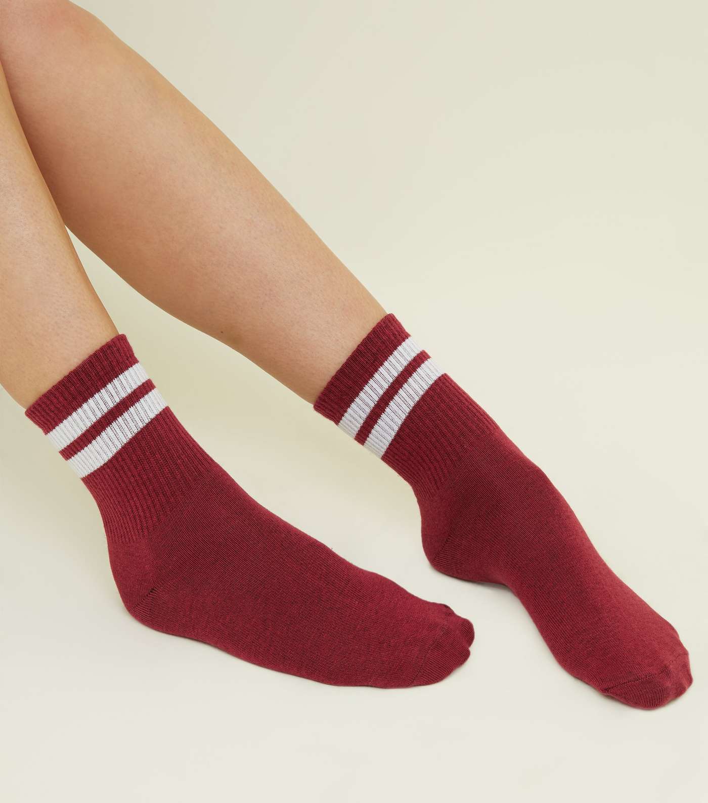 Burgundy Ribbed Sport Stripe Socks  Image 2