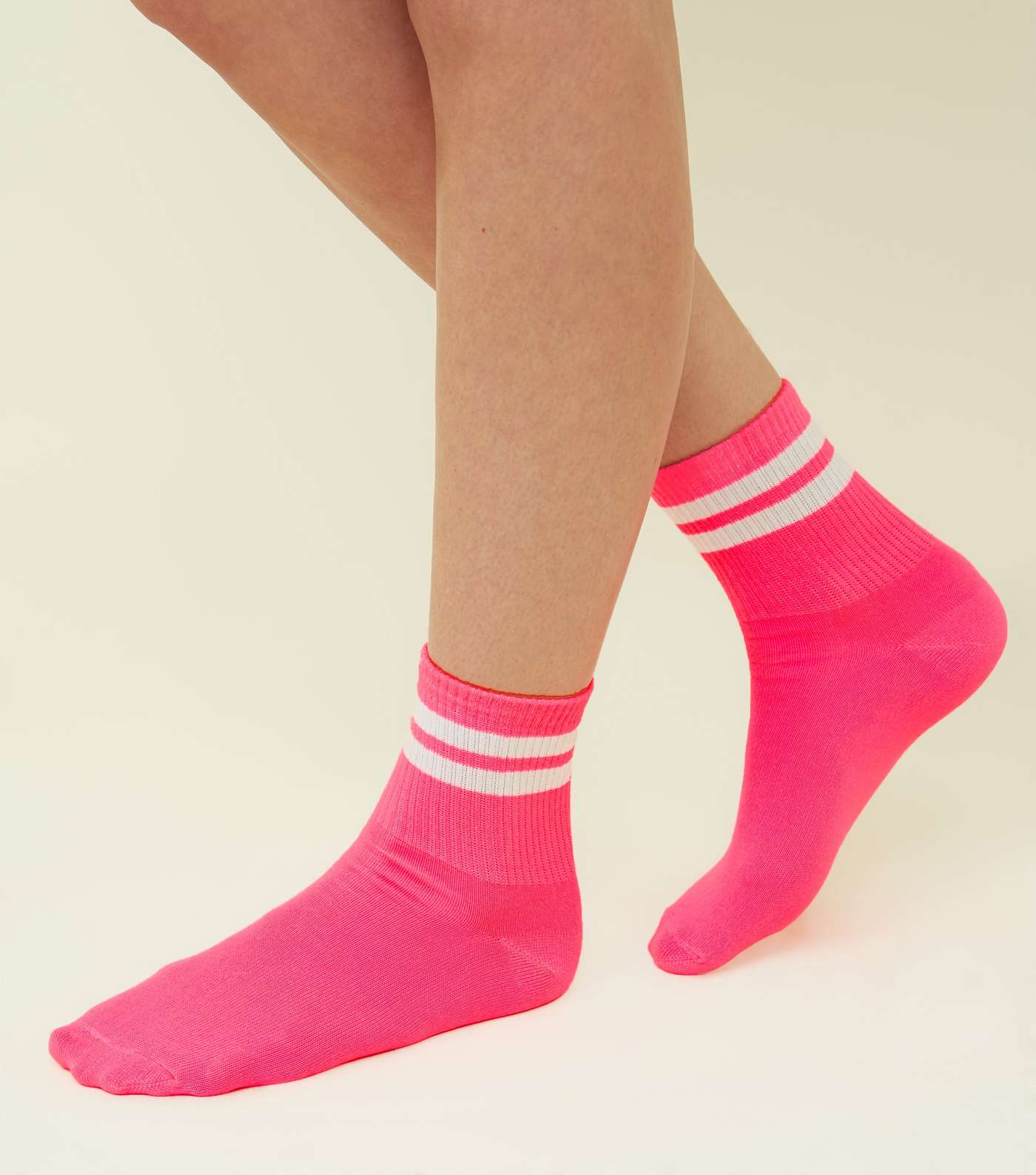 Bright Pink Neon Ribbed Sport Stripe Socks  Image 2