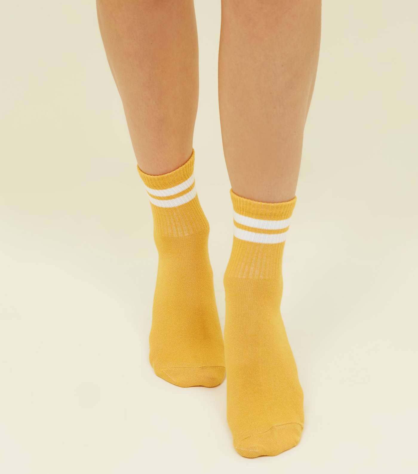 Yellow Ribbed Sport Stripe Socks Image 2