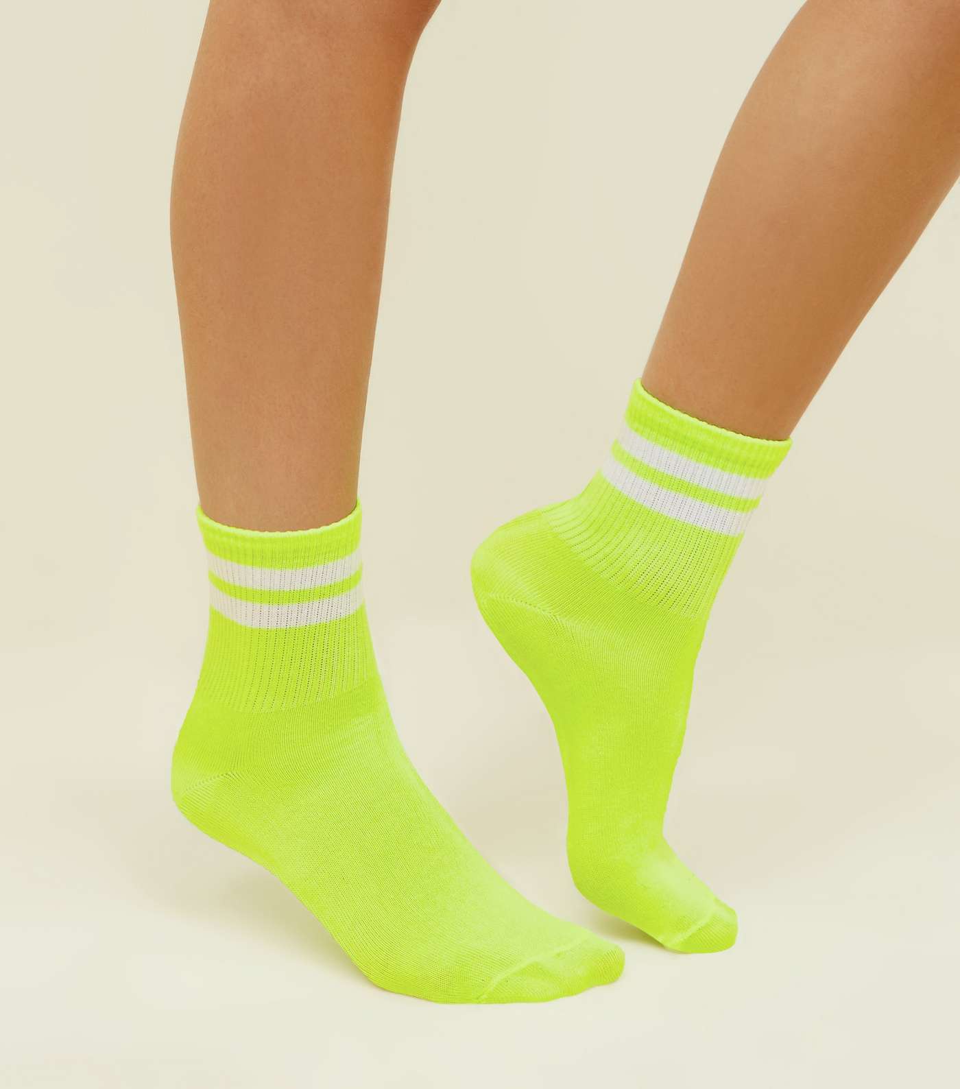 Yellow Neon Ribbed Sport Stripe Socks Image 2