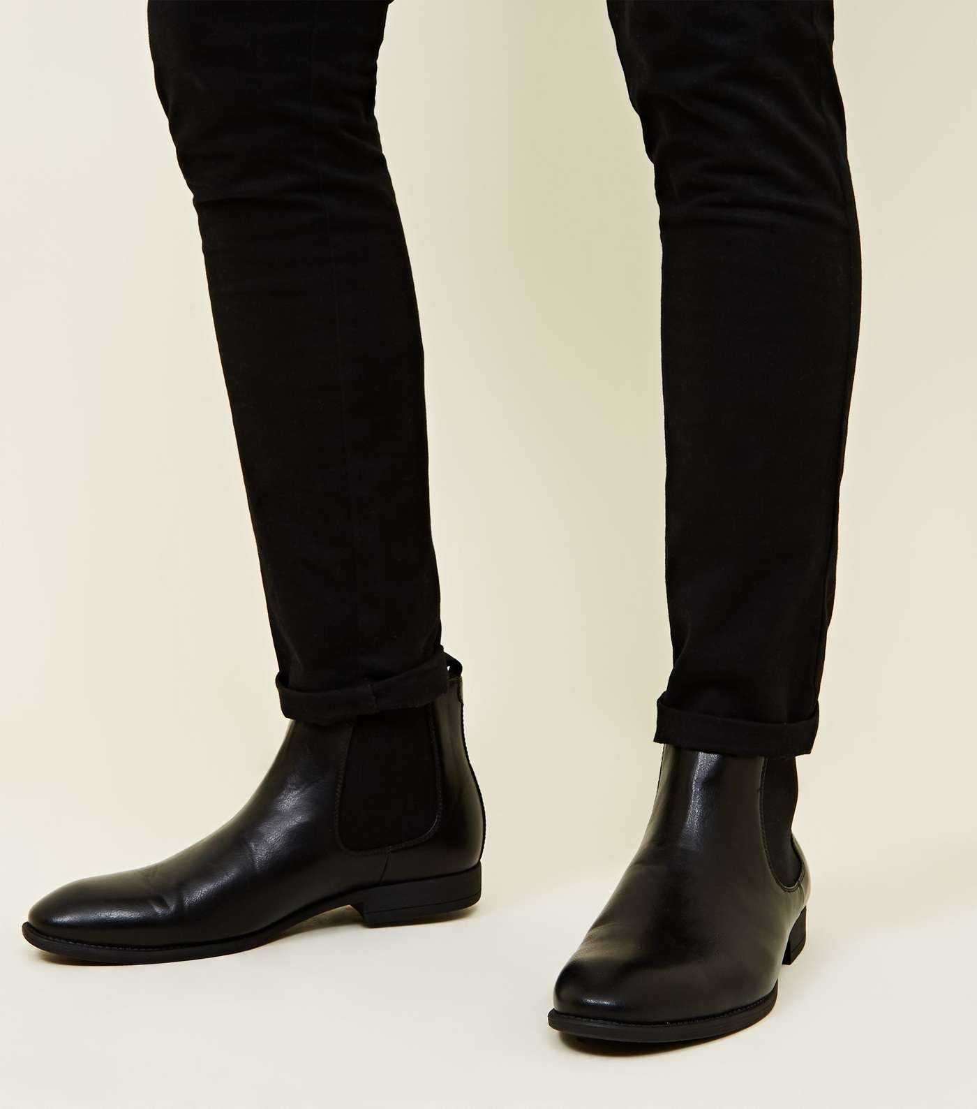 Black Leather-Look Chelsea Boots 
