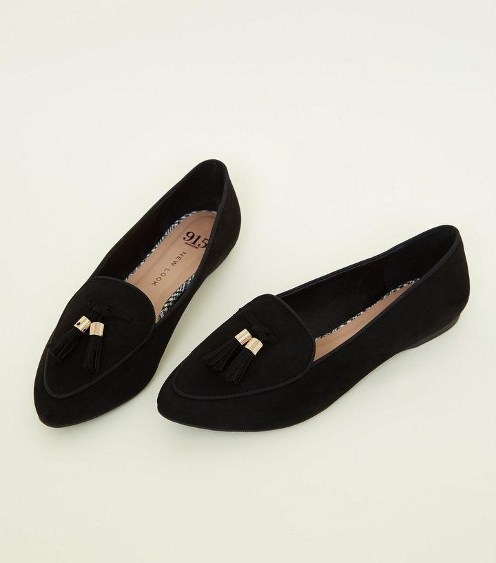 Girls Black Suedette Pointed Front Tassel Loafers | New Look