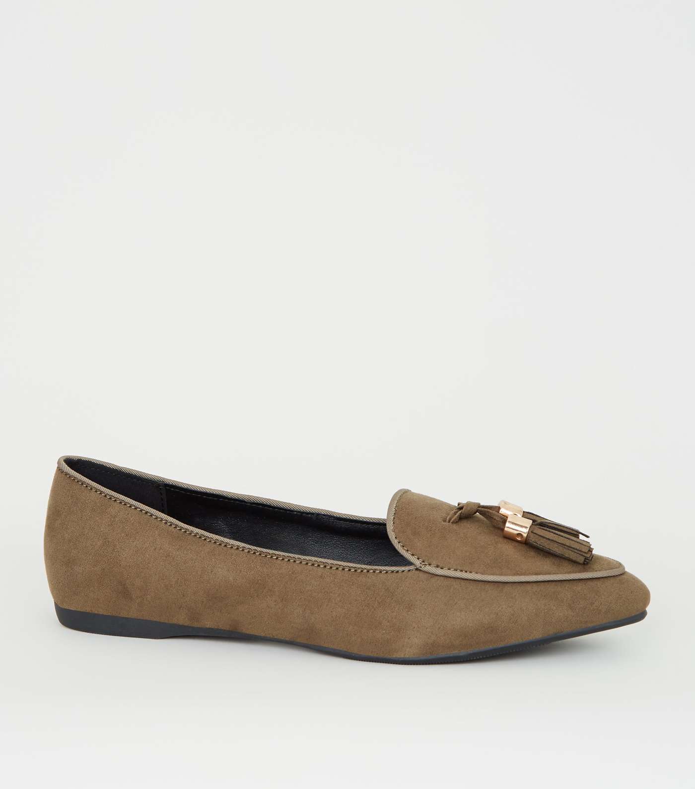 Girls Khaki Suedette Pointed Front Tassel Loafers