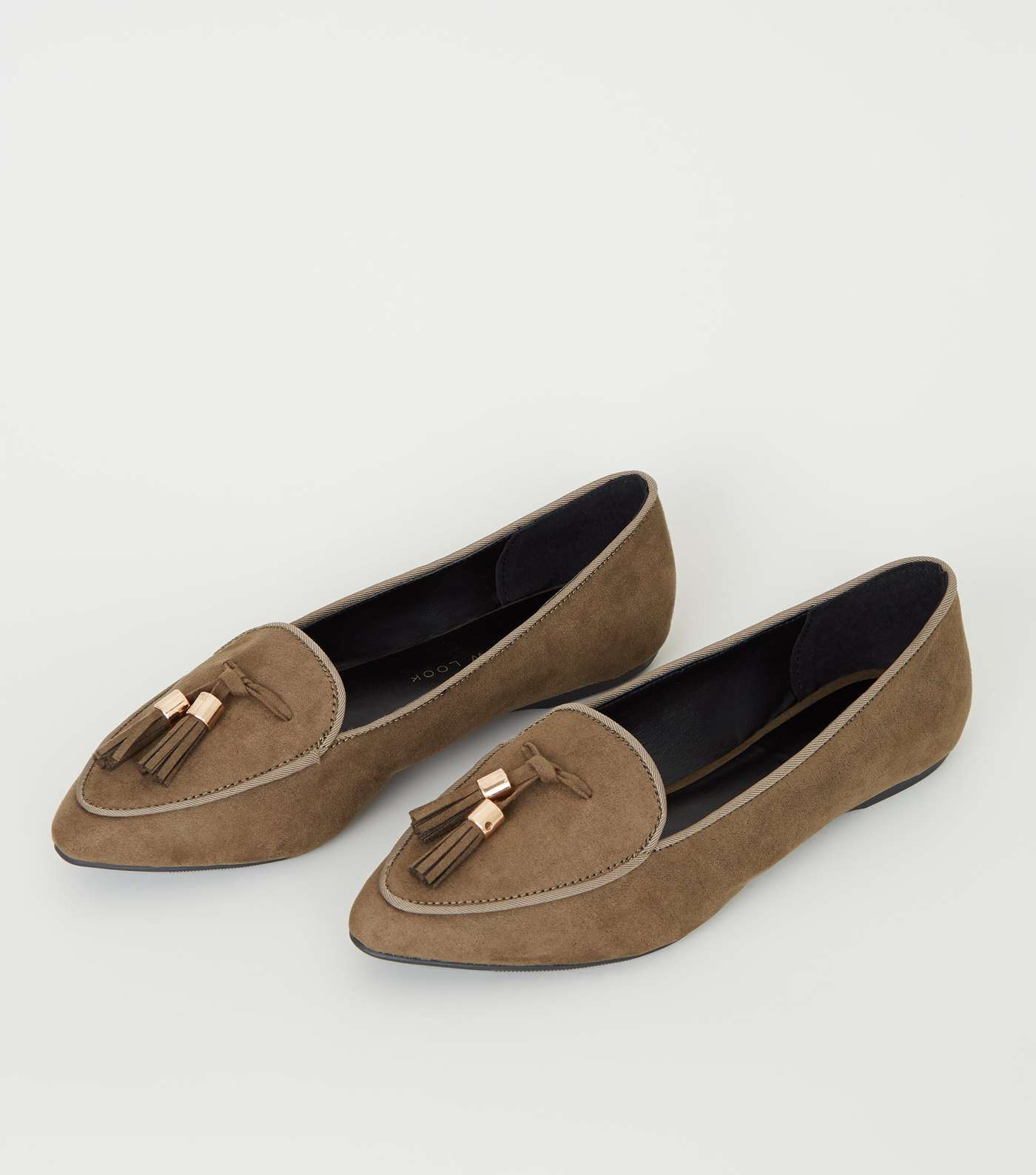 Girls Khaki Suedette Pointed Front Tassel Loafers Image 3