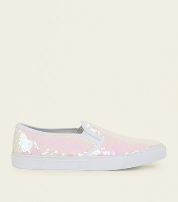 Off White Sequin Slip On Trainers | New 