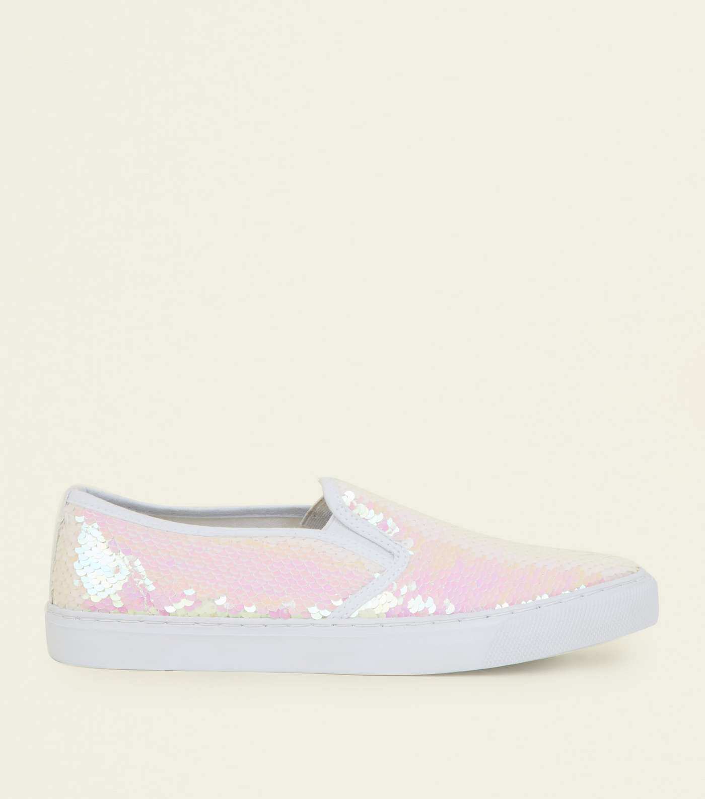 Off White Sequin Slip On Trainers