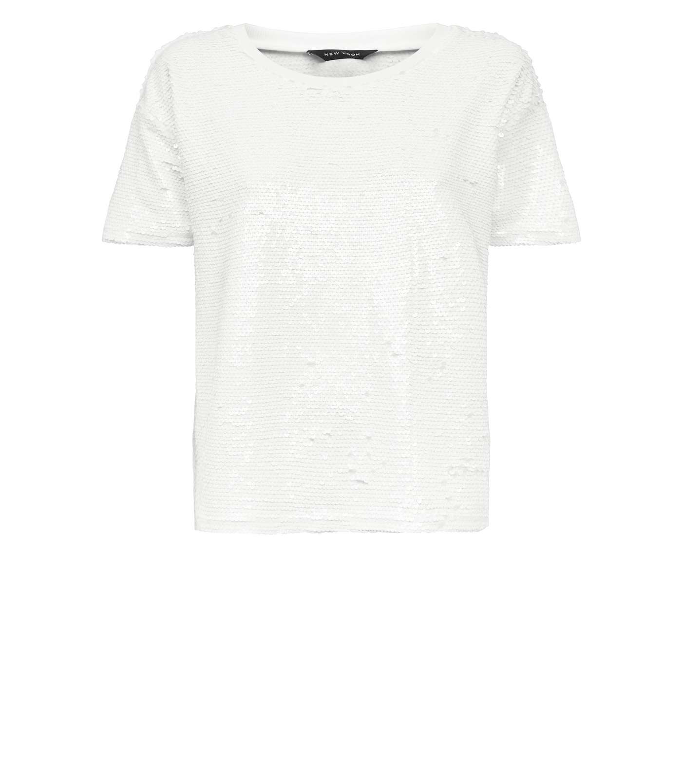 White Sequin Oversized T-Shirt Image 4