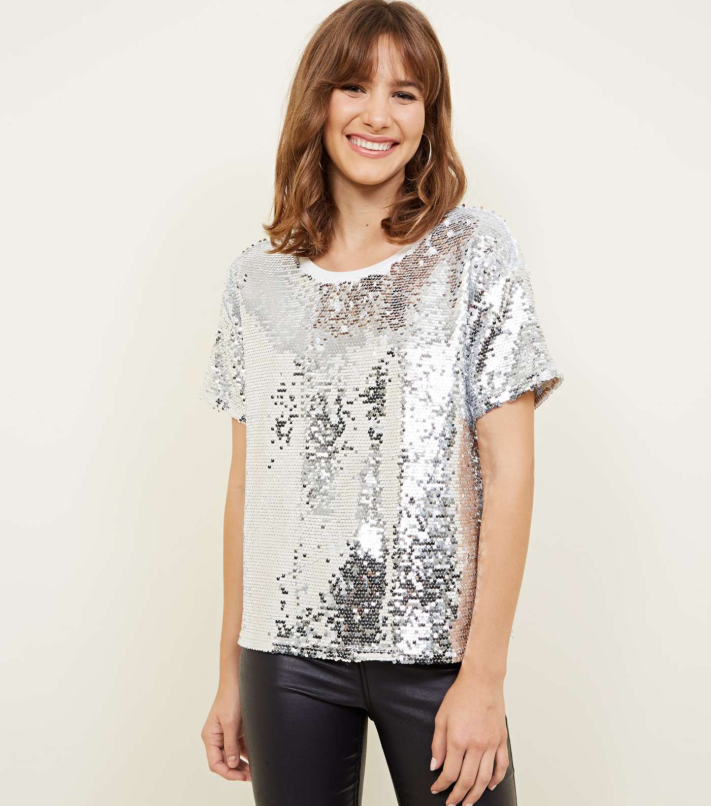 Silver Sequin Oversized T-Shirt