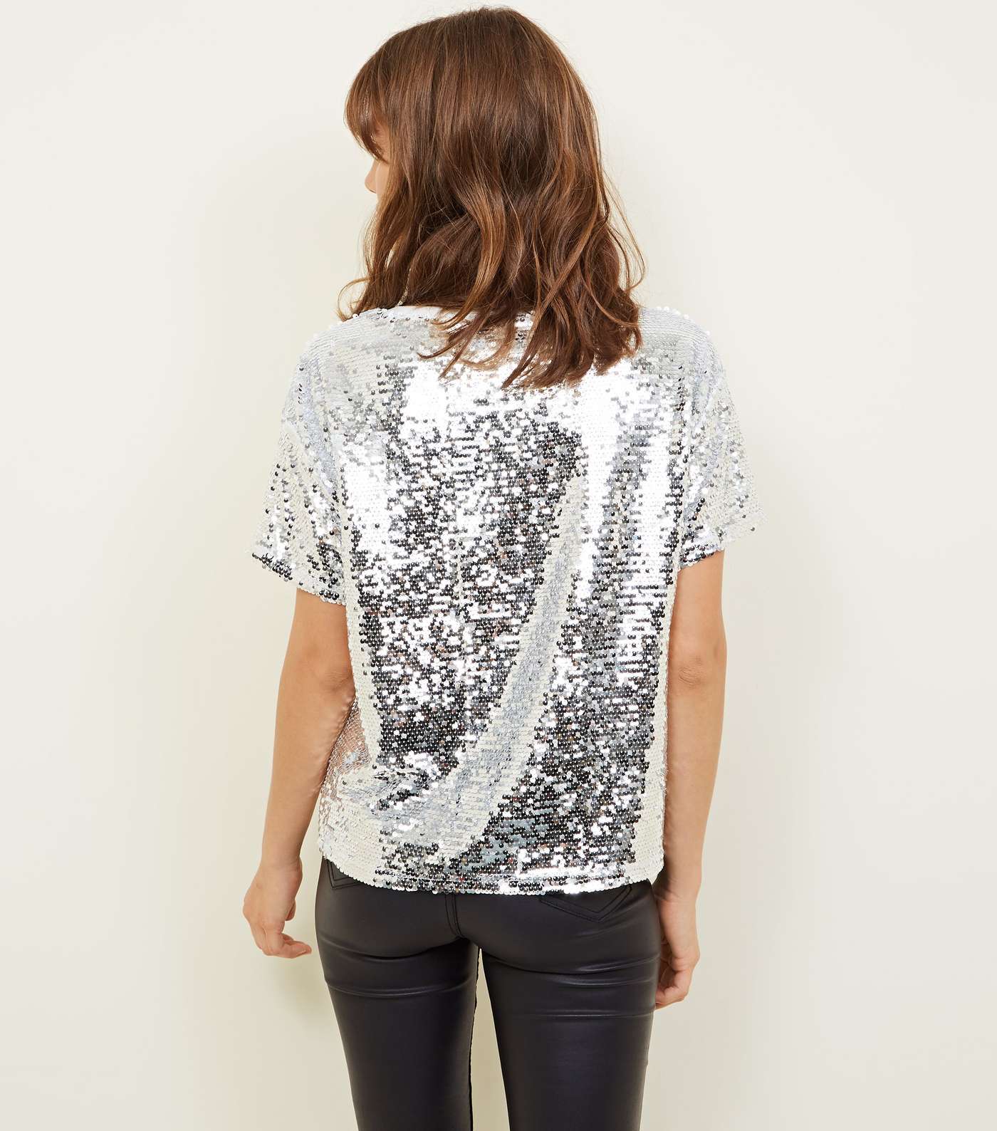 Silver Sequin Oversized T-Shirt Image 3
