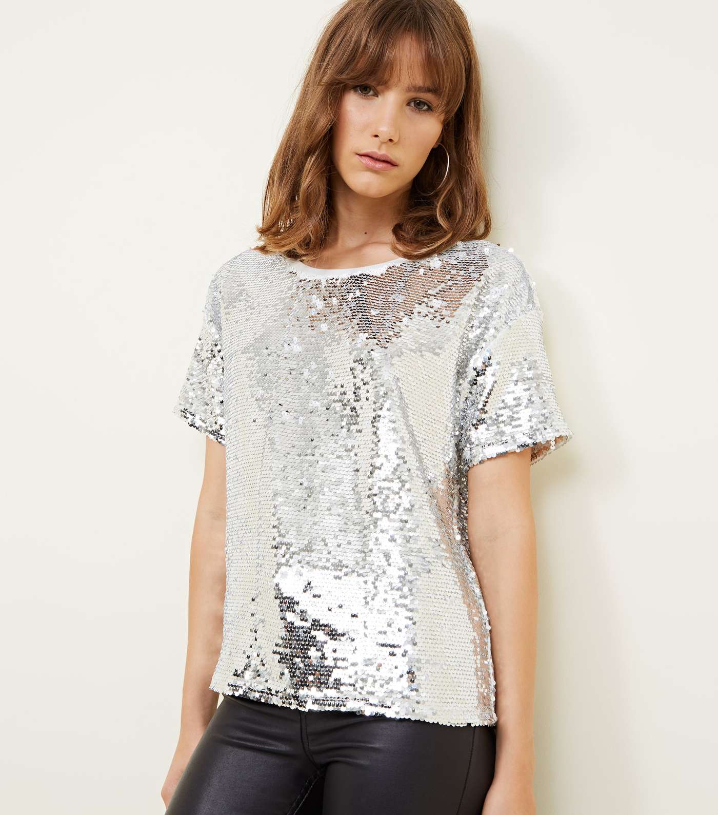 Silver Sequin Oversized T-Shirt Image 5