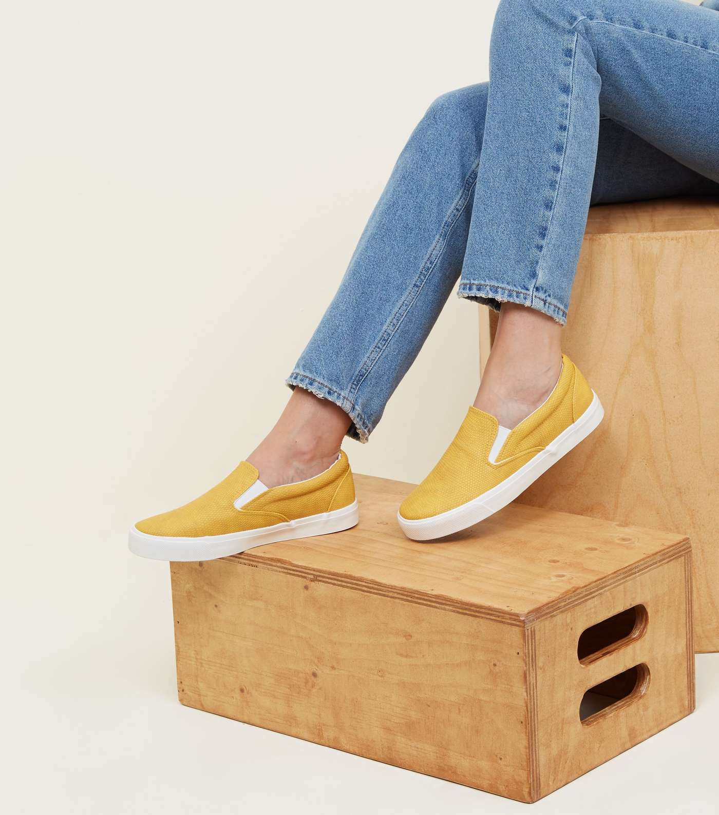 Yellow Faux Snake Slip On Trainers Image 2