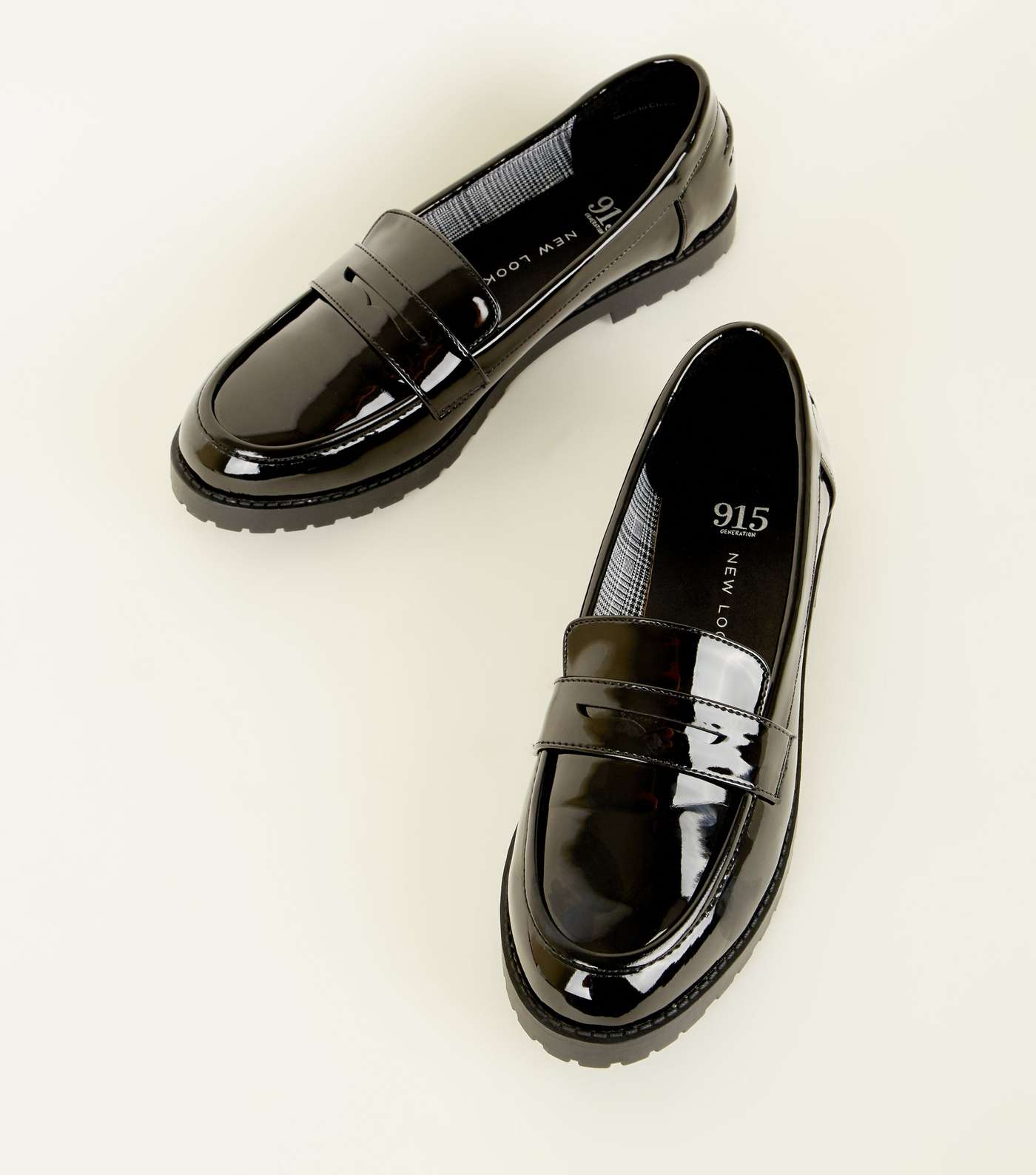 Girls Black Patent Chunky Sole Loafers Image 4