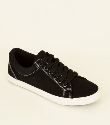 Girls Black Contrast Stitch Lace Up Girls' Stitch Slip On | Girls shoes