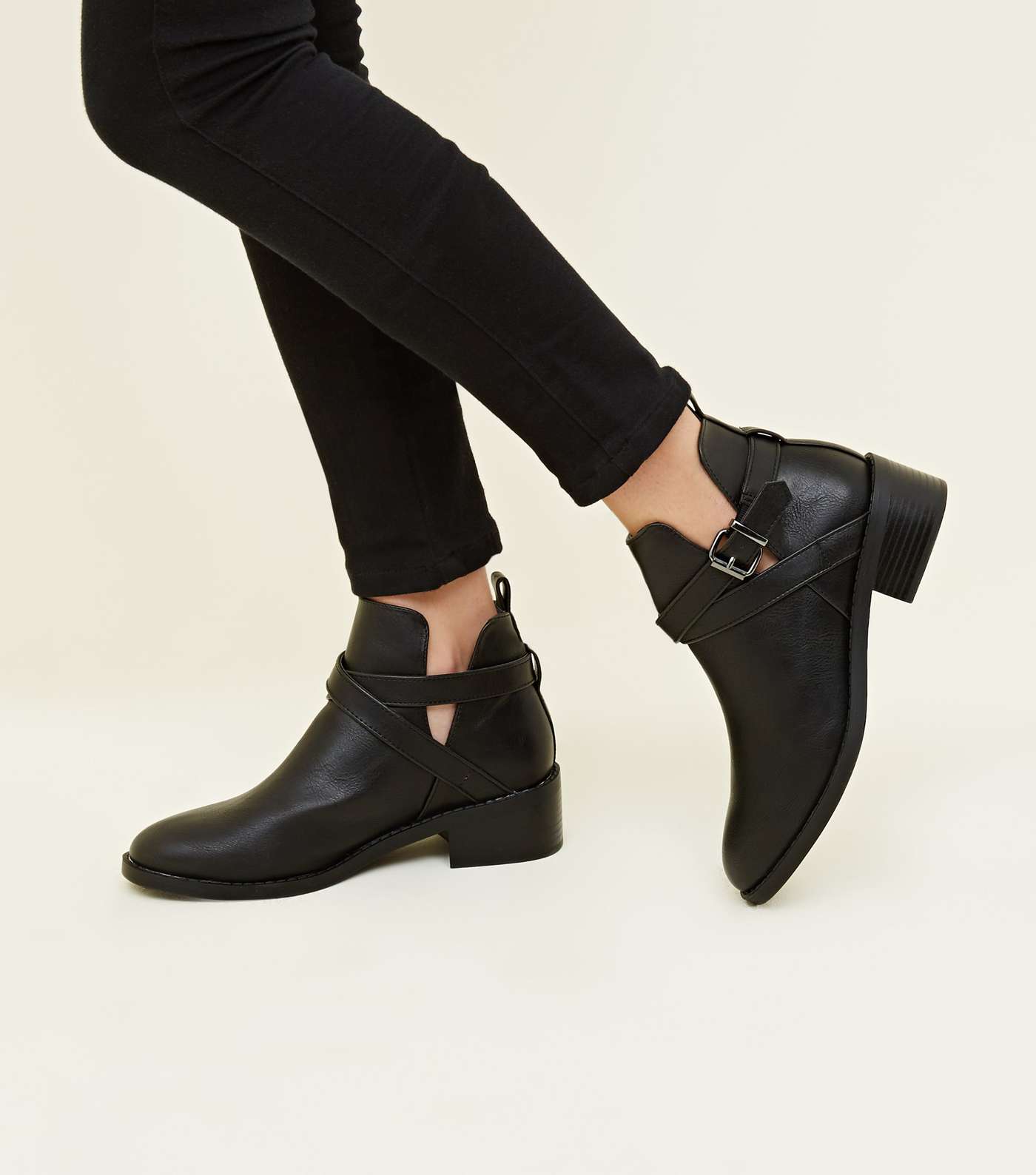 Girls Black Leather-Look Cut-Out Ankle Boots  Image 2