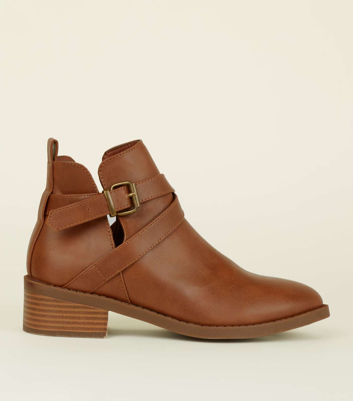 Girls Tan Leather-Look Cut-Out Ankle Boots 