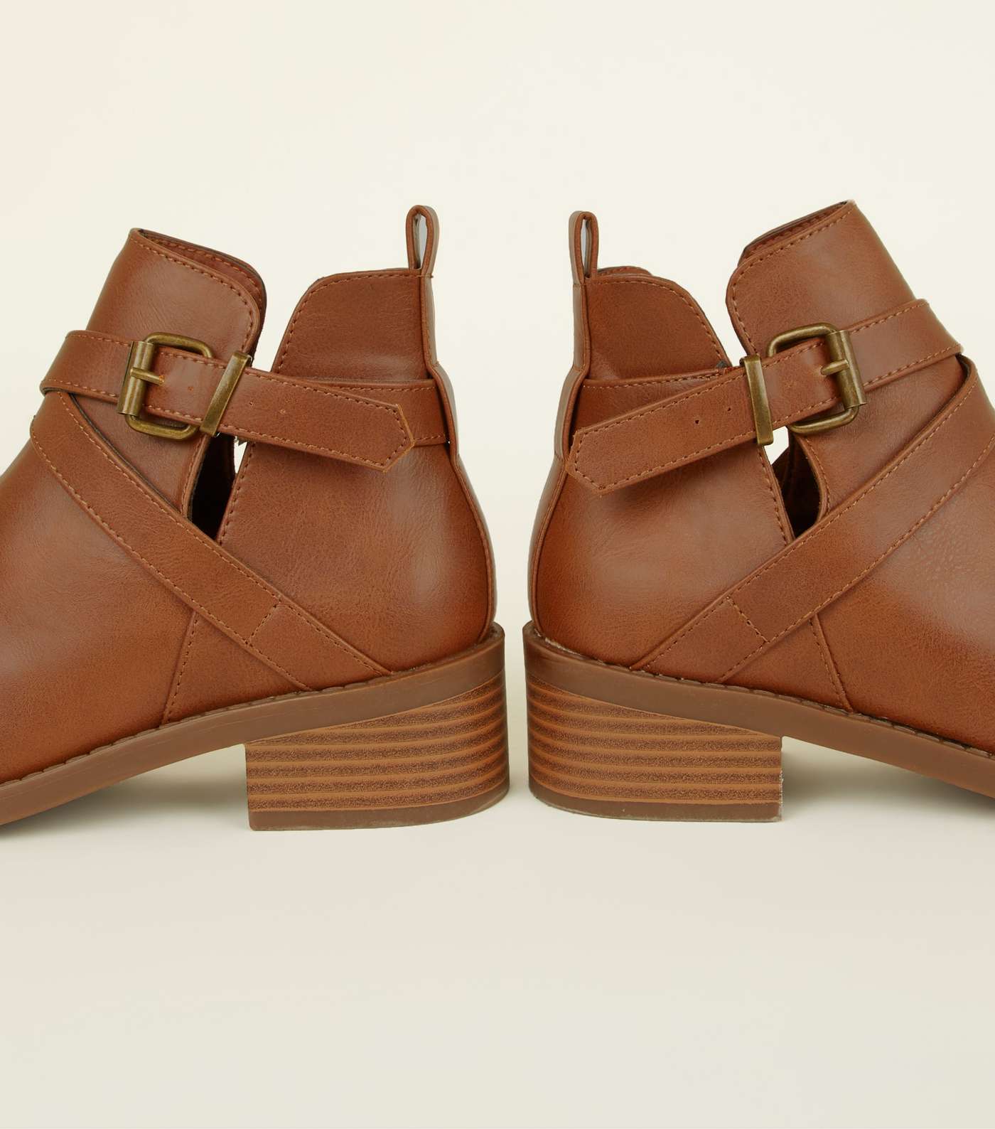 Girls Tan Leather-Look Cut-Out Ankle Boots  Image 3