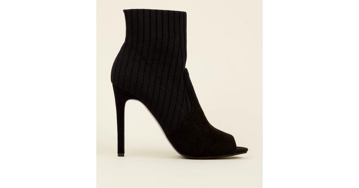 Black Peep Toe Stiletto Sock Boots New Look