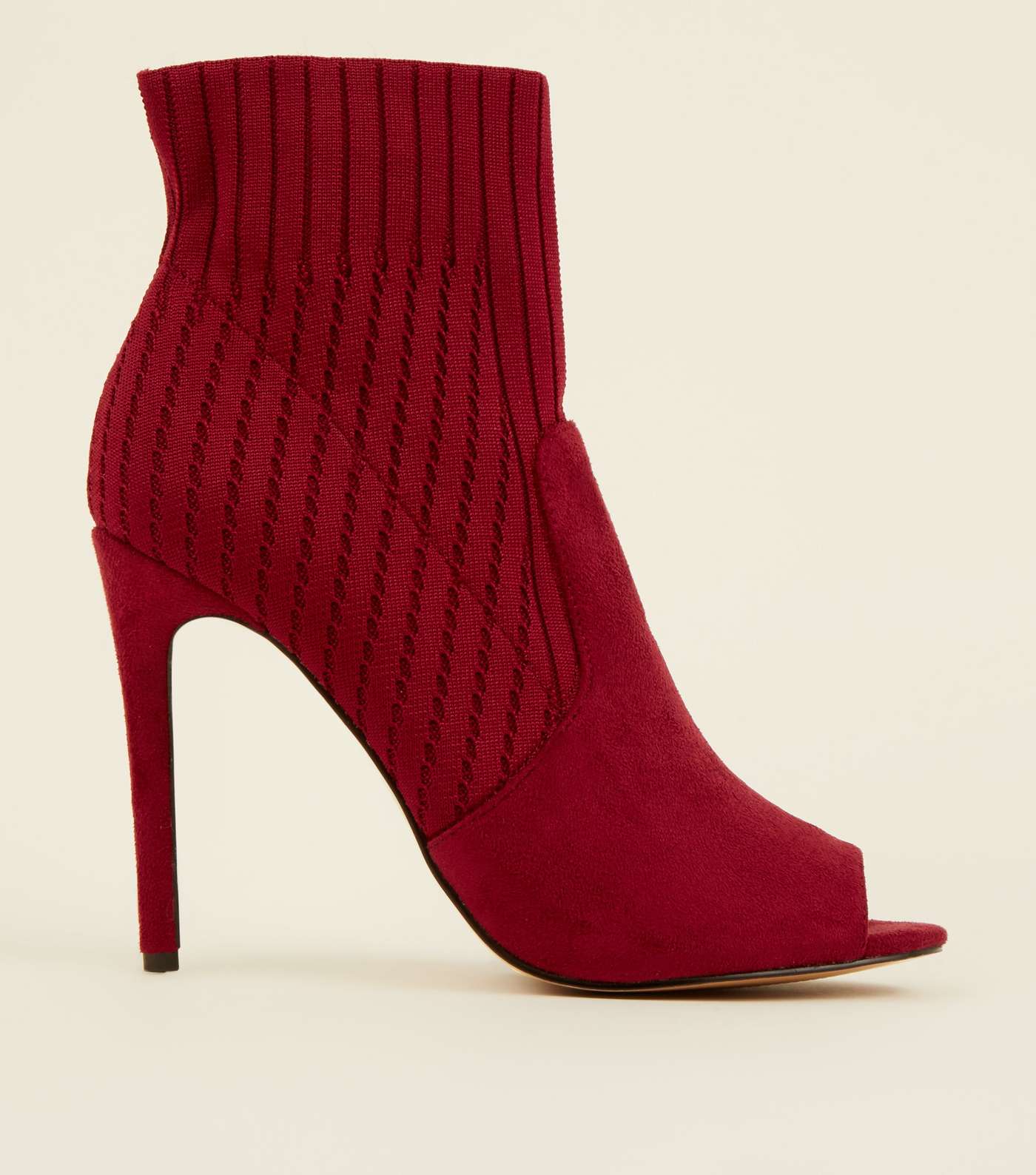 Dark Red Peep Toe Stiletto Sock Boots