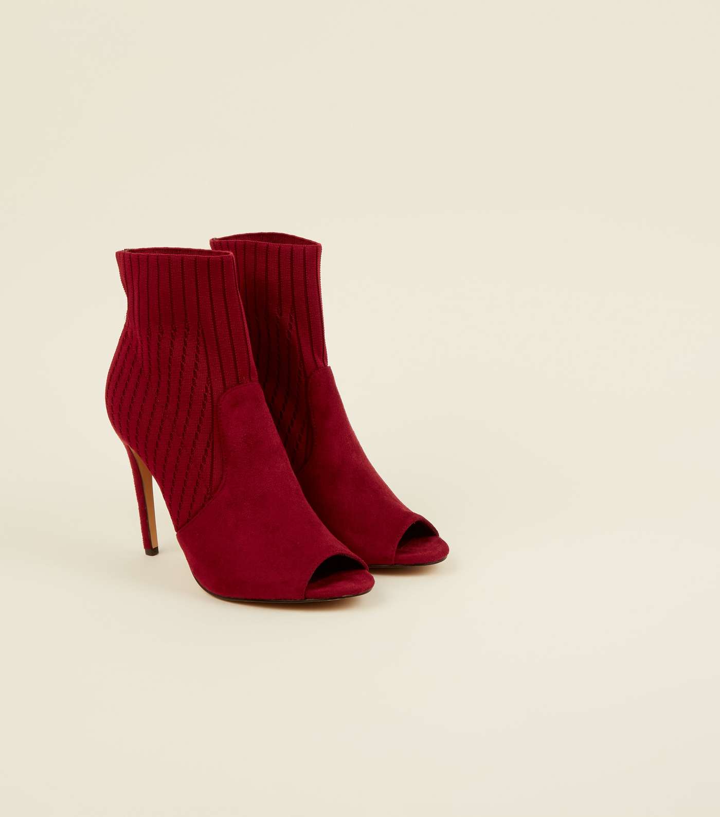 Dark Red Peep Toe Stiletto Sock Boots Image 3