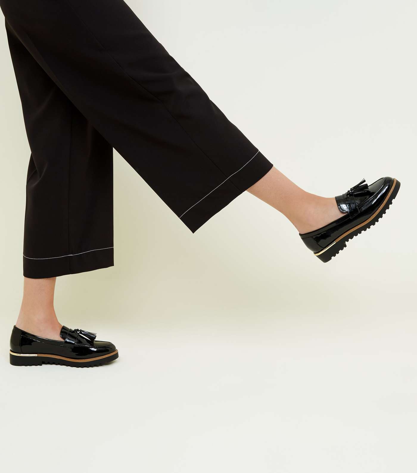Black Patent Tassel Front Chunky Loafers Image 2