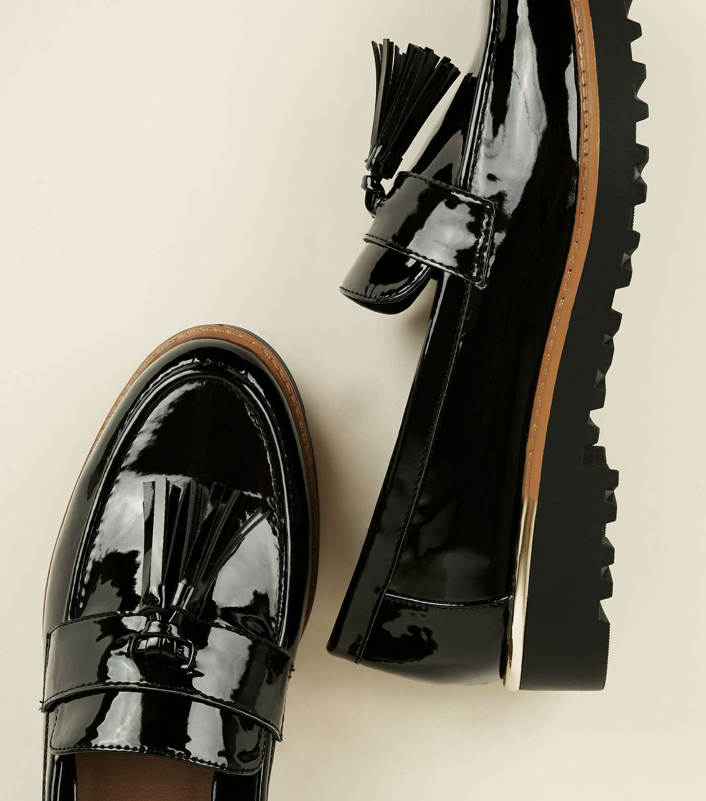 Black Patent Tassel Front Chunky Loafers Image 4