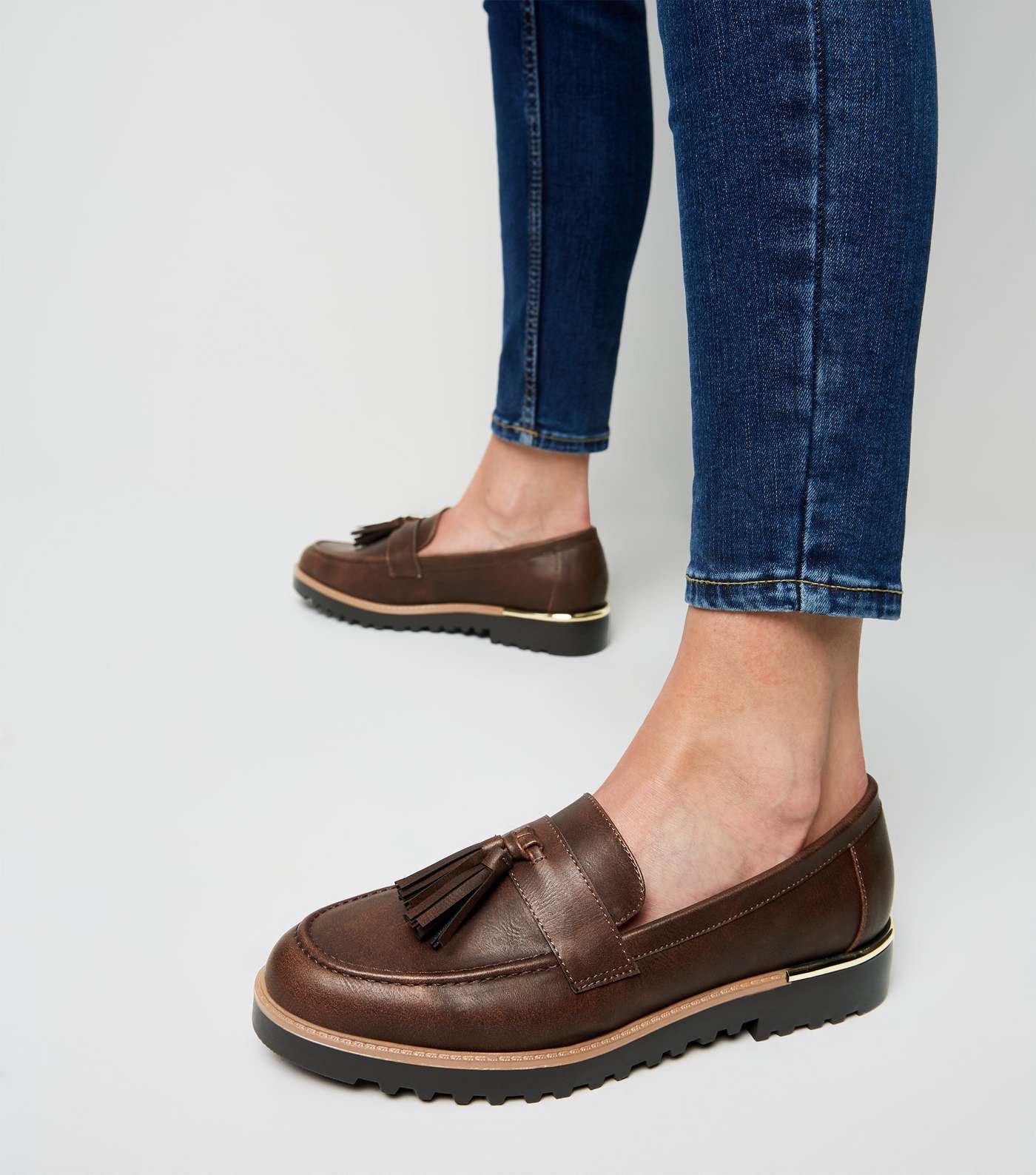 Dark Brown Tassel Front Chunky Sole Loafers Image 2