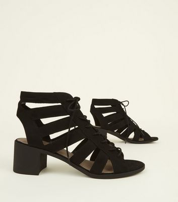 Black suedette lace outlet up ghillie block heels