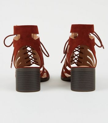 Rust Suedette Cut Out Lace Up Ghillie Sandals New Look