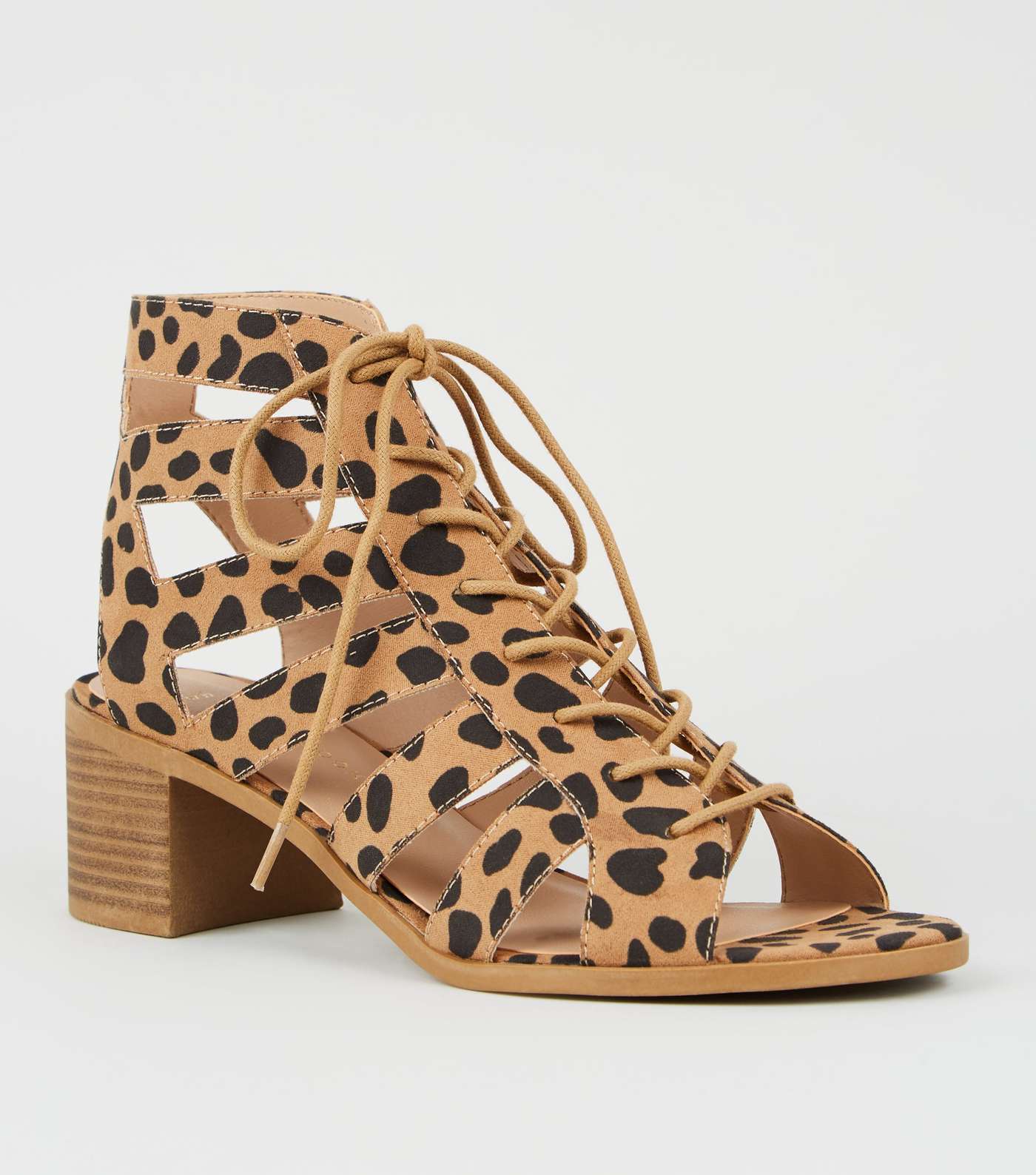 Brown Animal Print Lace Up Ghillie Sandals