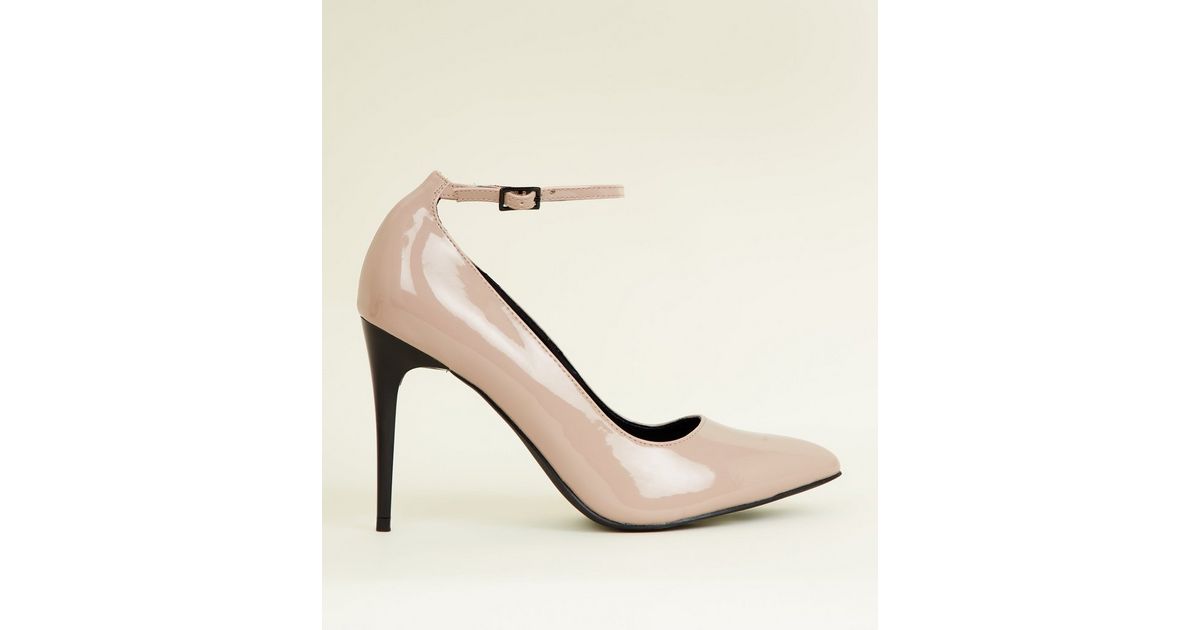 Nude Patent Contrast Heel Ankle Strap Courts New Look