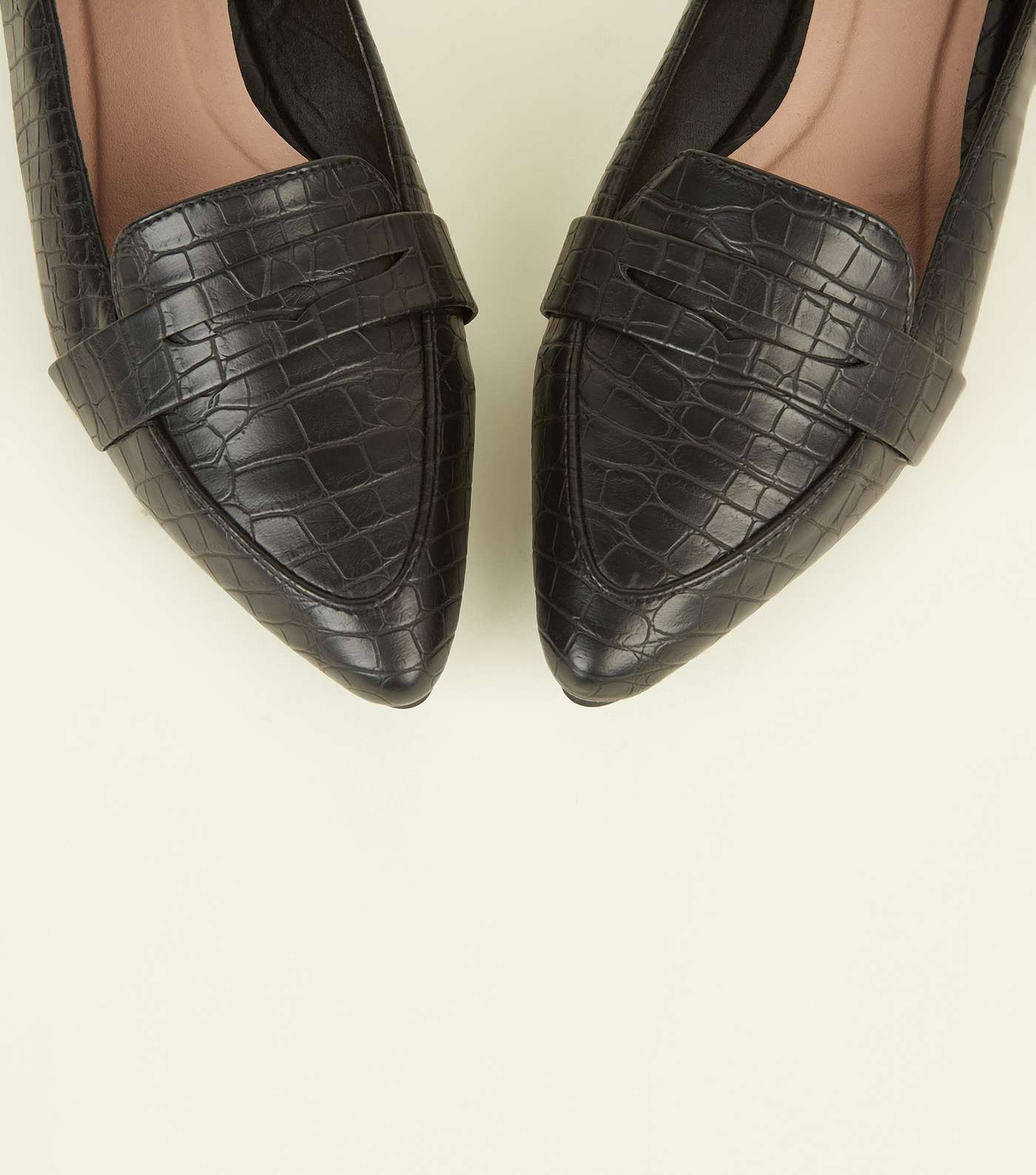 Black Faux Croc Pointed Penny Loafers Image 4