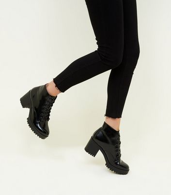 black patent chunky ankle boots
