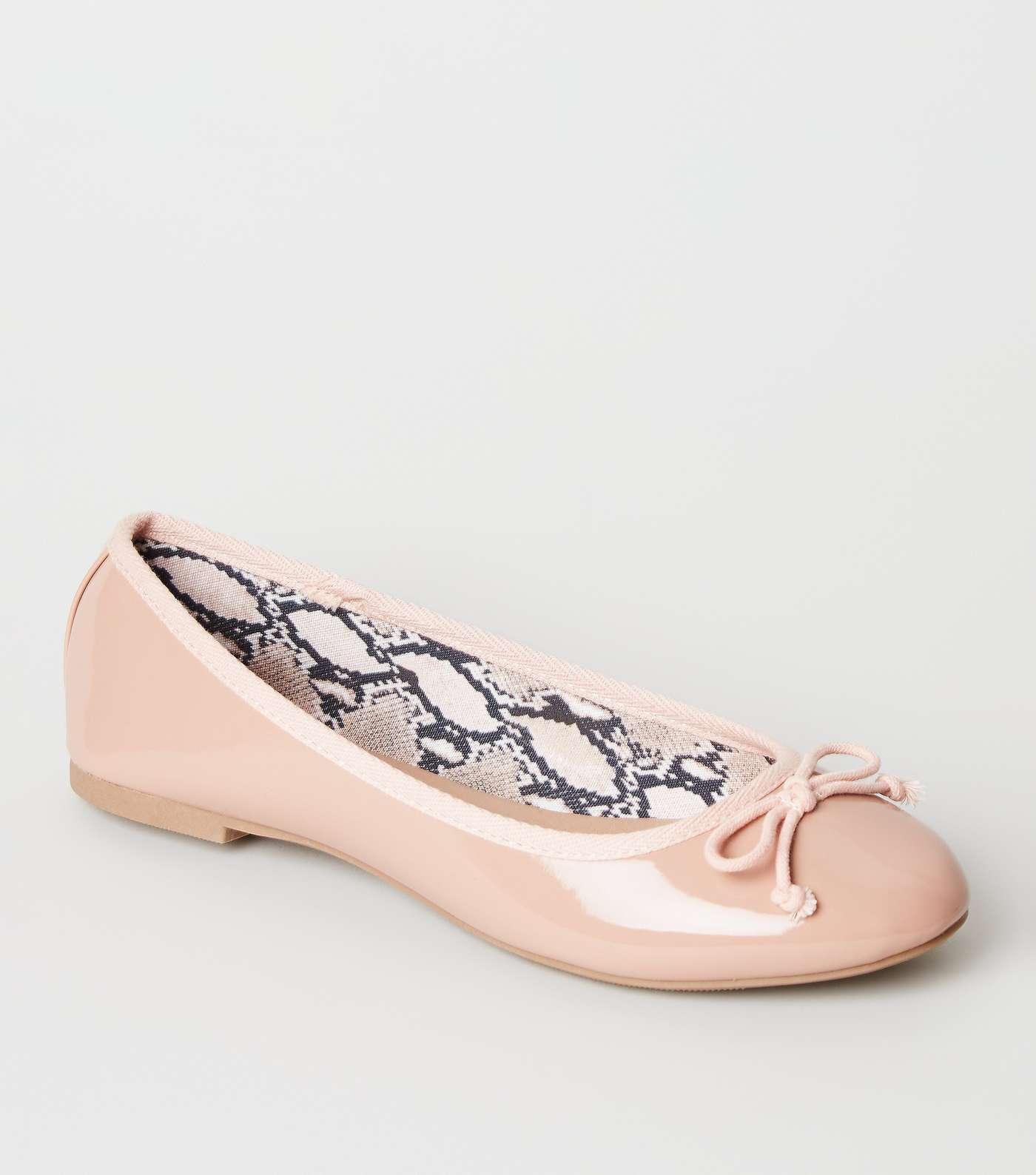 Nude Patent Snake Print Lined Ballet Pumps