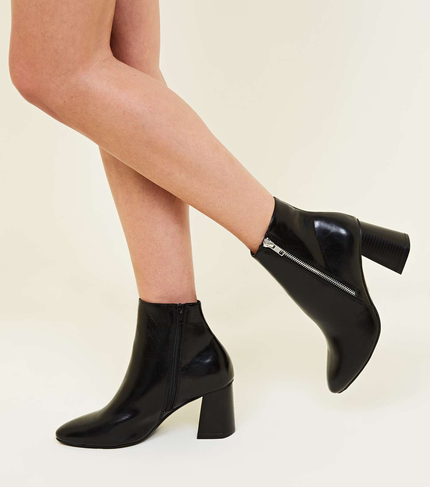Wide Fit Black Pointed Block Flared Heel Ankle Boots Image 2