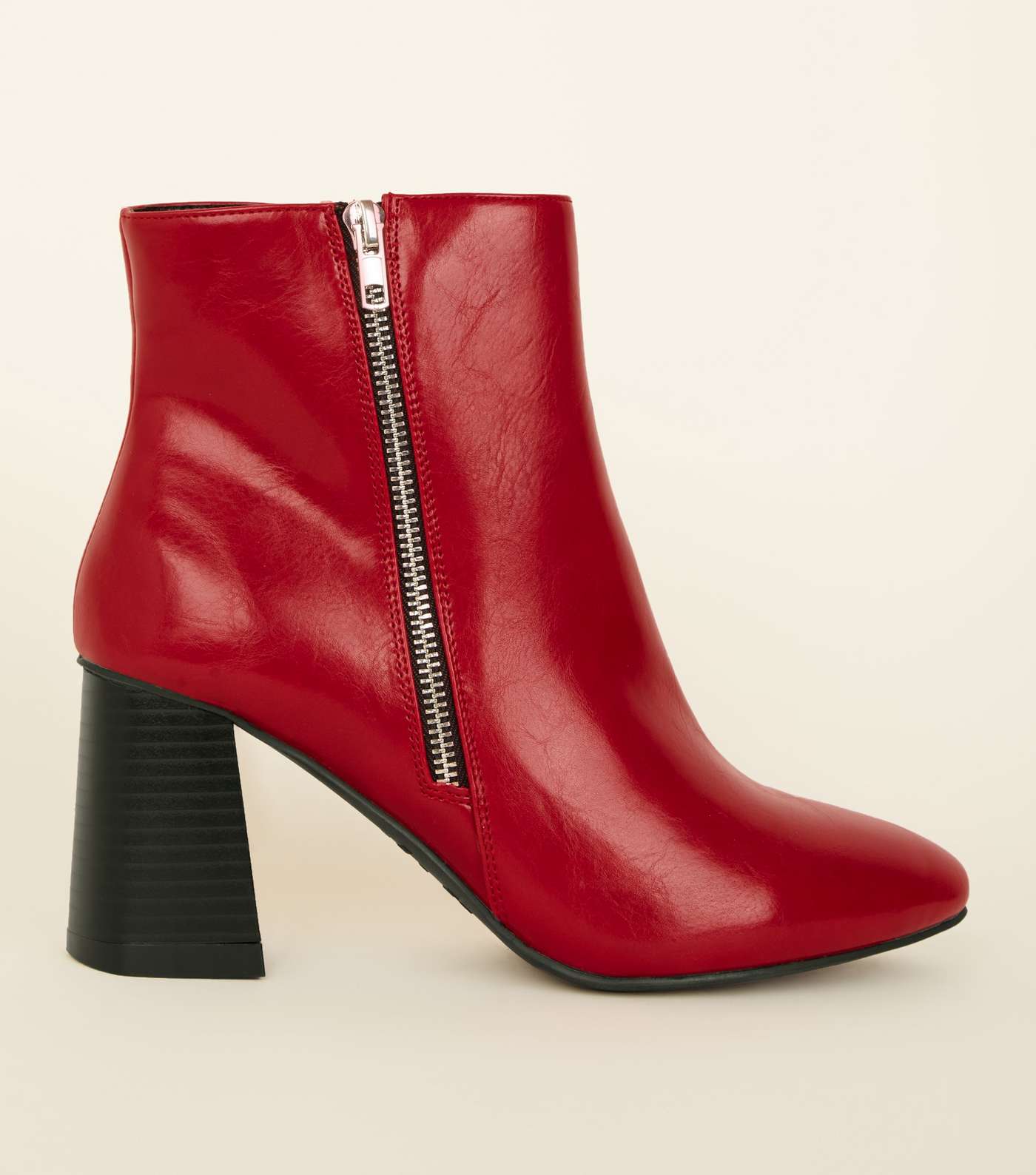 Wide Fit Red Pointed Flared Heel Boots