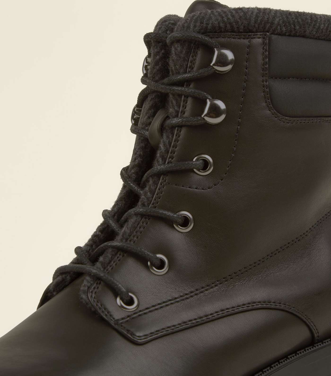 Black Leather-Look Chunky Hiker Boots Image 4