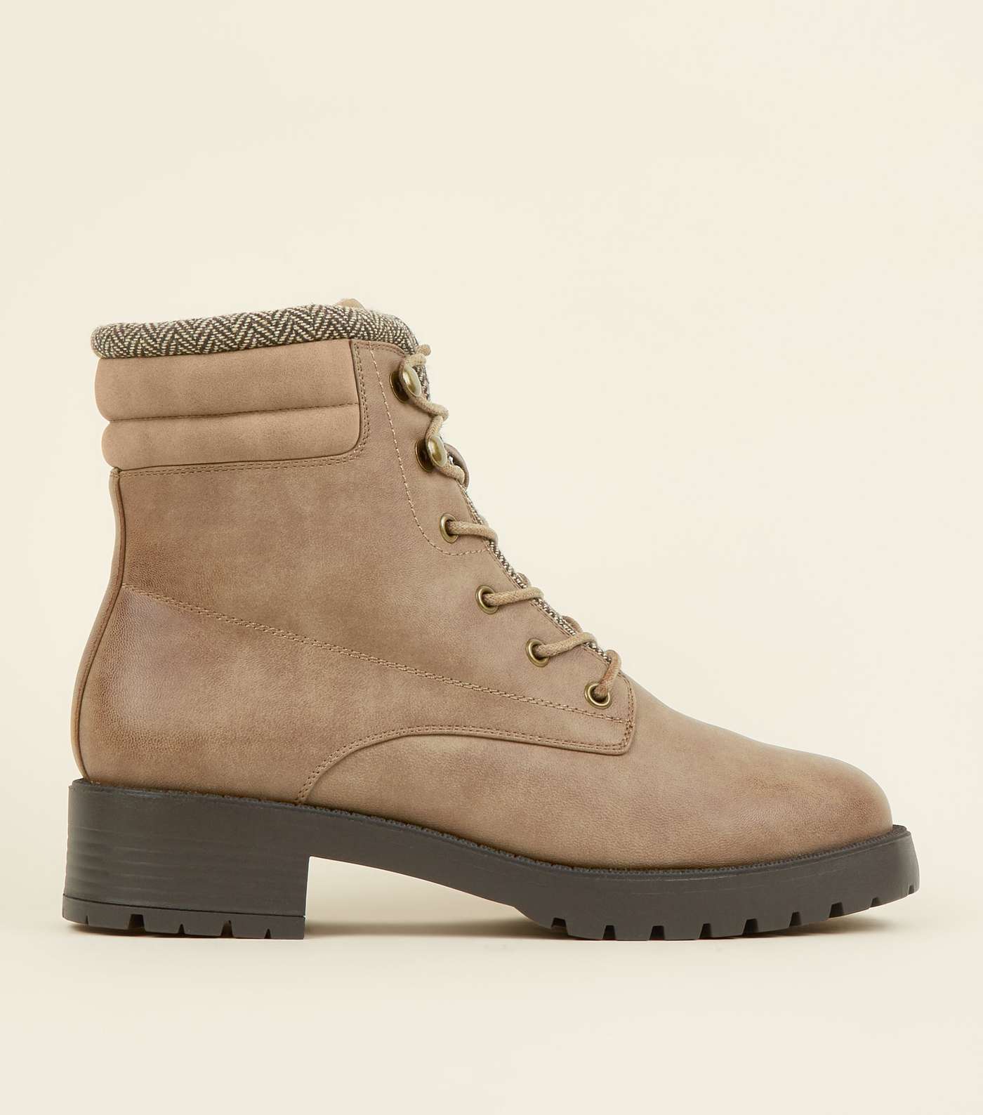 Light Brown Leather-Look Chunky Hiker Boots