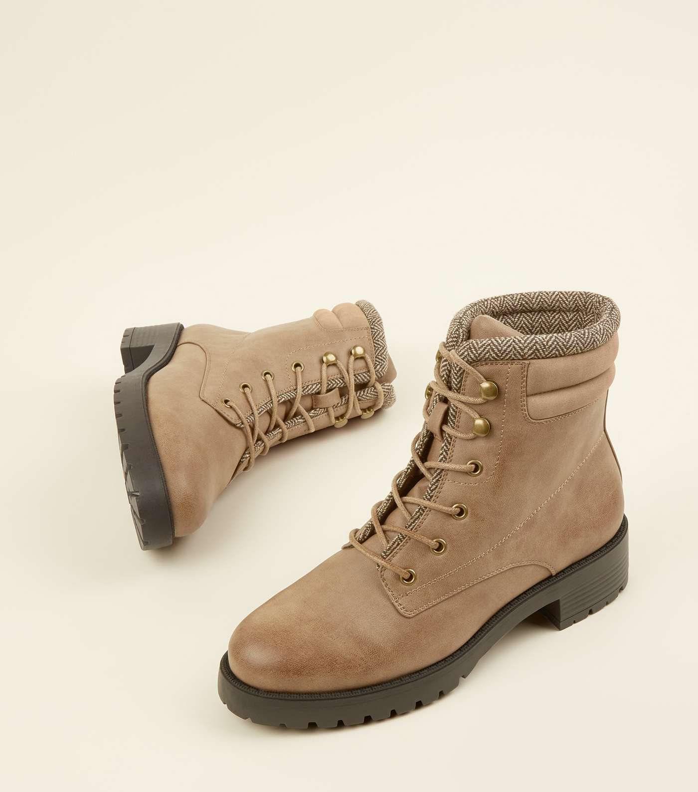 Light Brown Leather-Look Chunky Hiker Boots Image 3