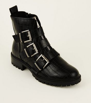 croc buckle boots