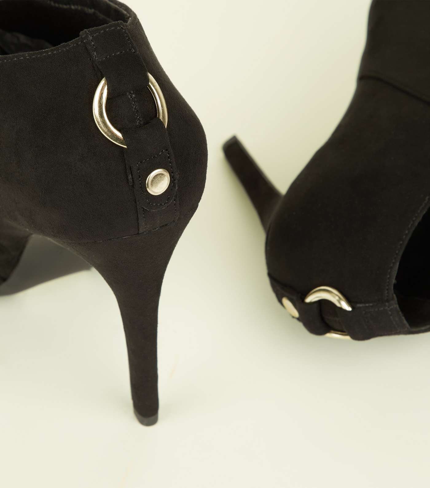 Black Suedette Ring Back Stiletto Shoe Boots Image 4