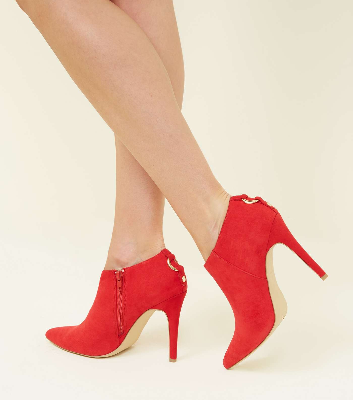 Red Suedette Ring Back Stiletto Shoe Boots Image 2