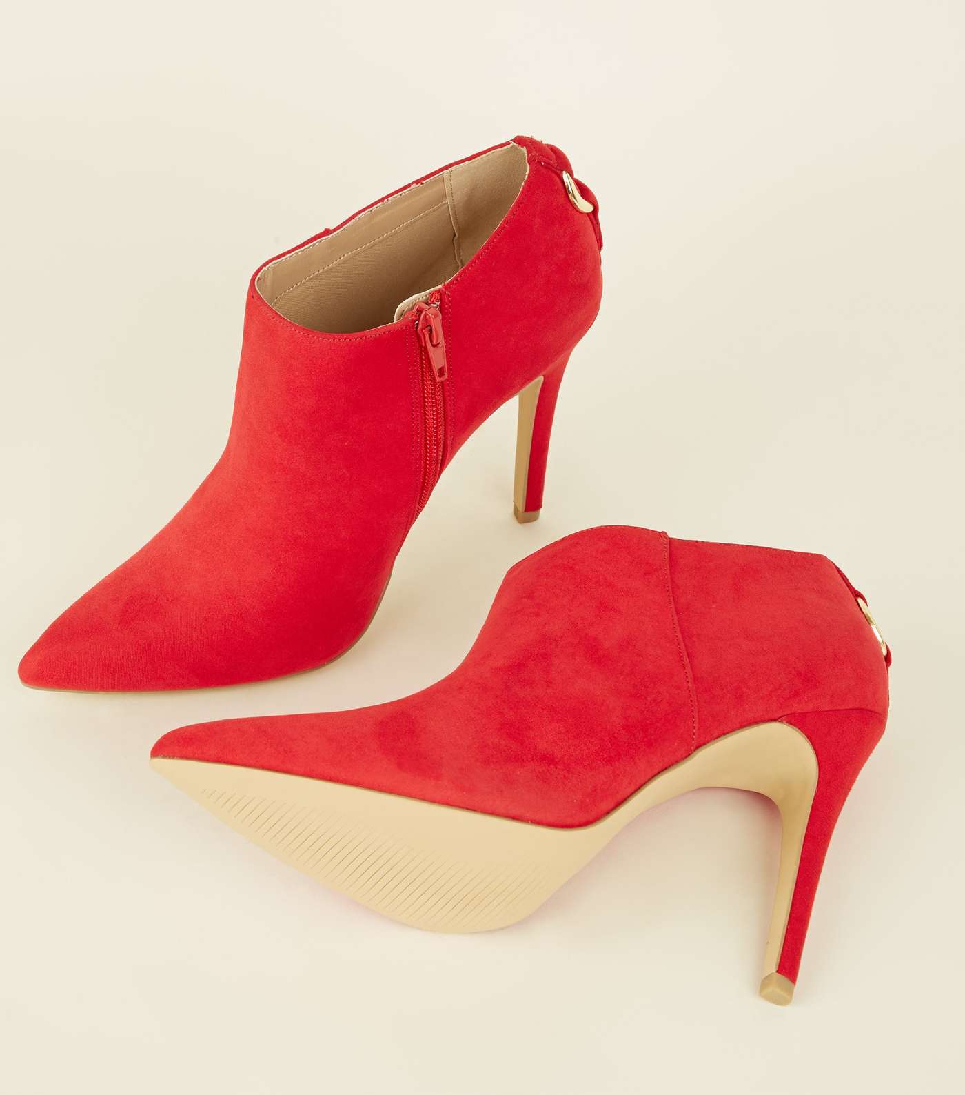 Red Suedette Ring Back Stiletto Shoe Boots Image 4