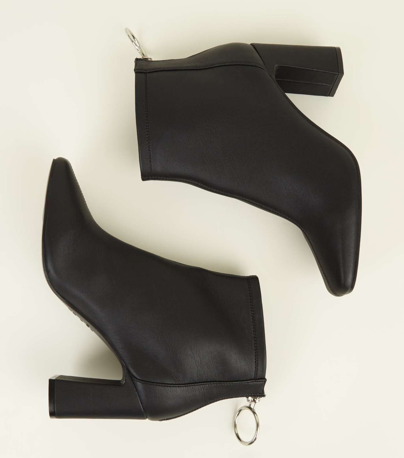 Black Ring Zip Flared Heel Ankle Boots Image 4