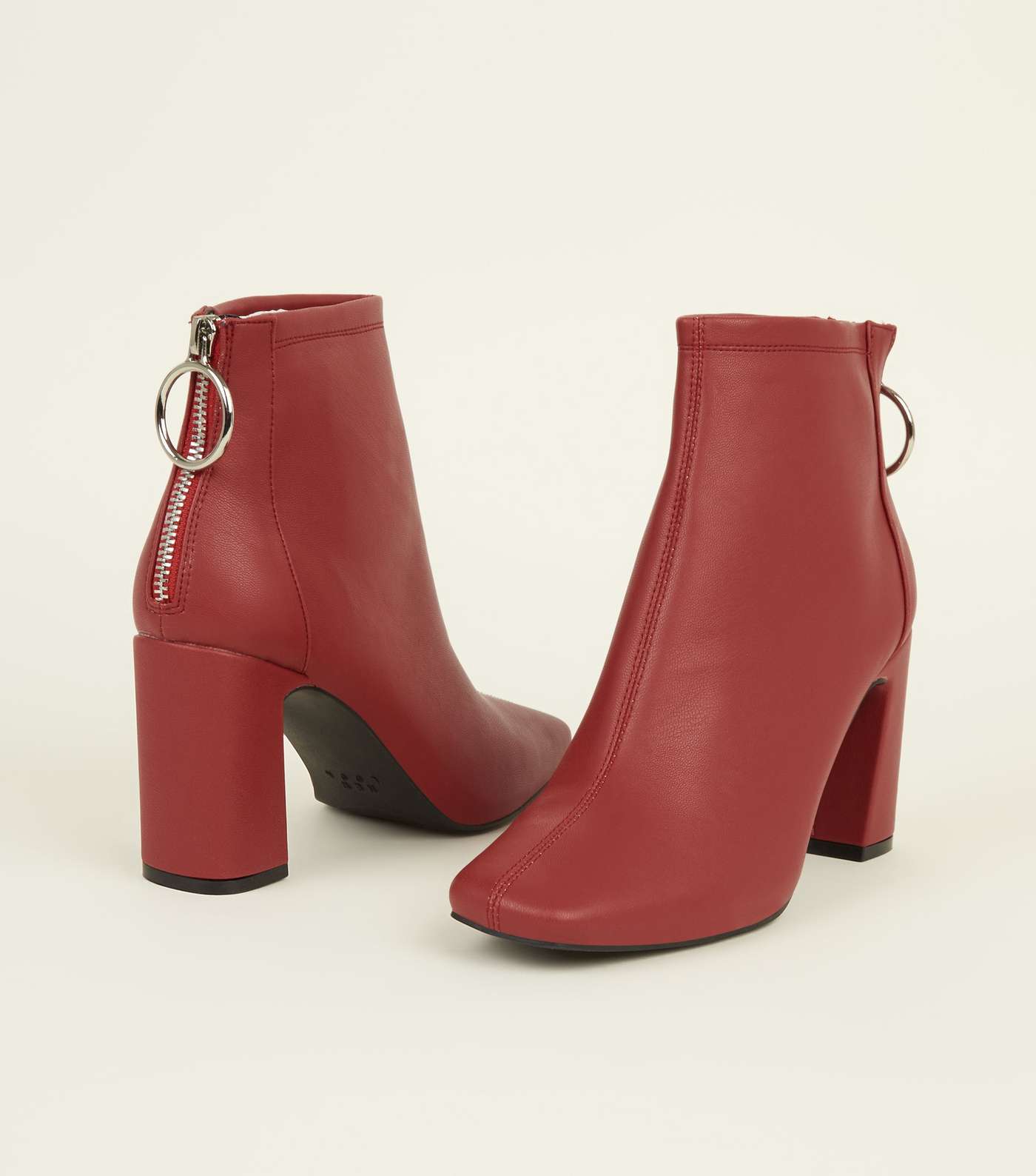 Red Ring Zip Flared Heel Ankle Boots Image 3