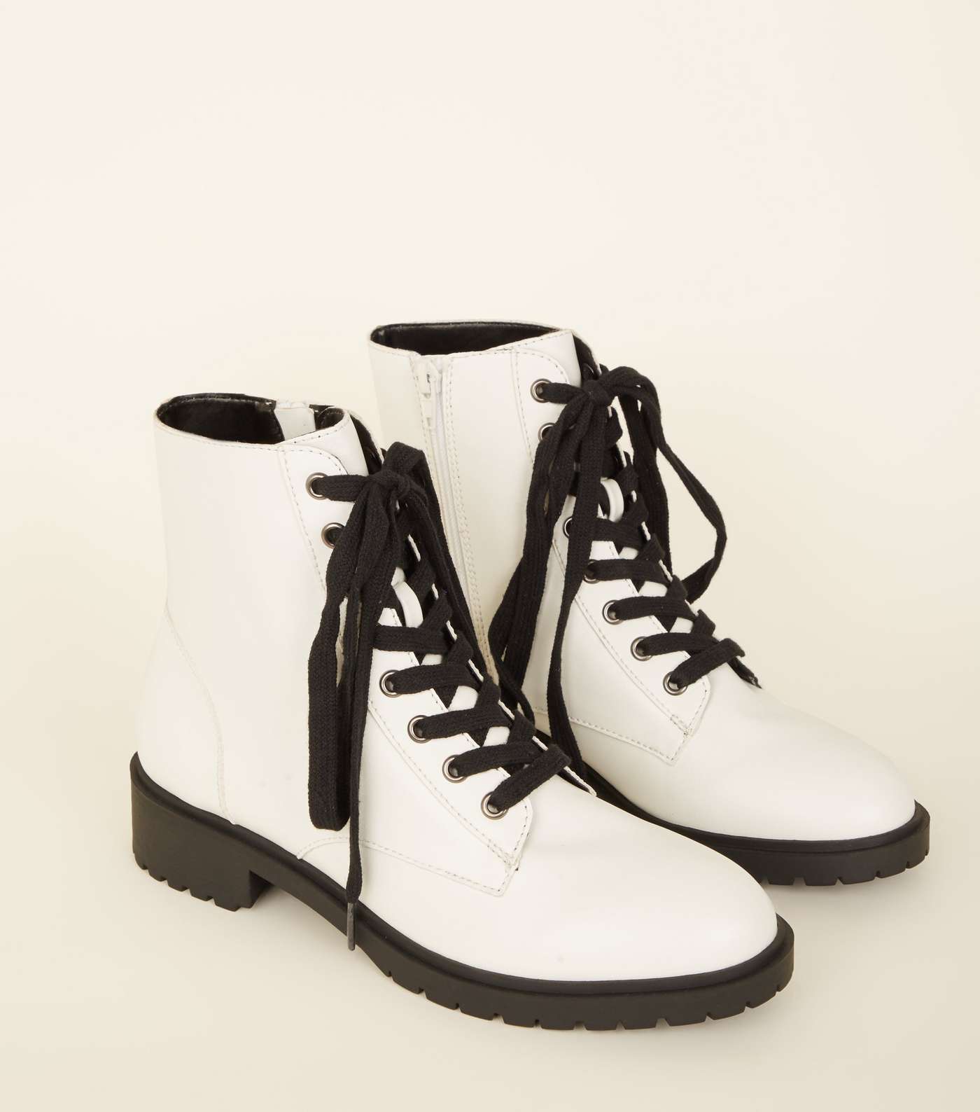White Lace Up Chunky Boots Image 3