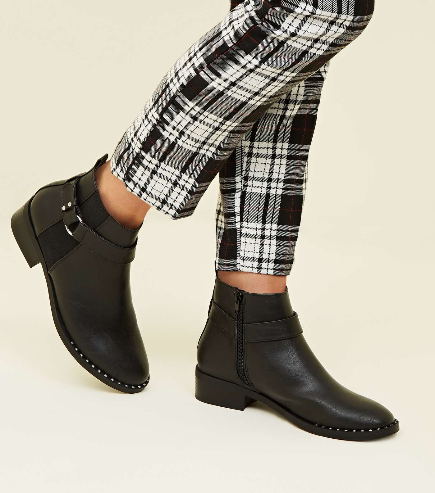 Black Studded Low Heel Chelsea Boots Image 2