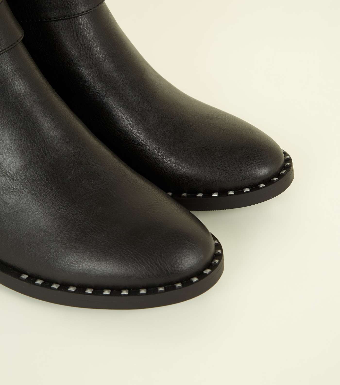 Black Studded Low Heel Chelsea Boots Image 4