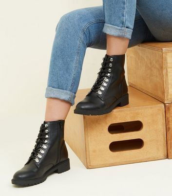 new look lace up flat boot