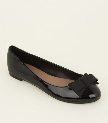Damen Ballerinas Flats Lack Slipper Schleifen Schuhe 75387 New Look