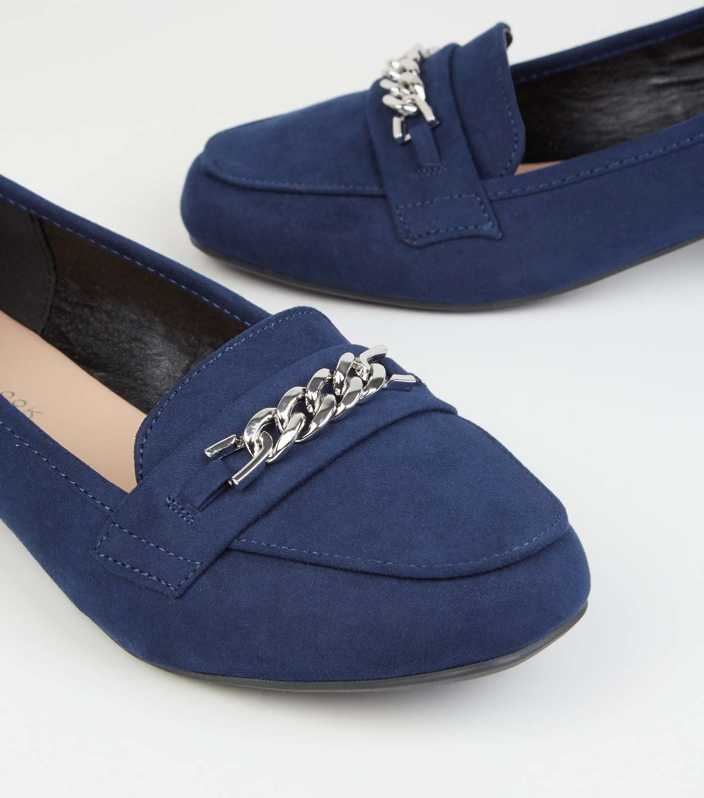 Wide Fit Navy Suedette Chain Loafers Image 3